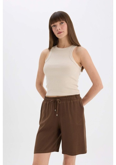 DeFacto Yüksek Bel Kısa Paça Belmando Şort I6760AZ25HSBN333 Kahve