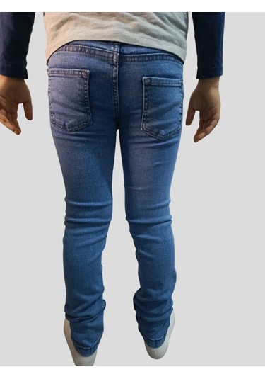 Erkek Çocuk Denim Füme Tırtıklı Ligralı Kot Pantolon Füme