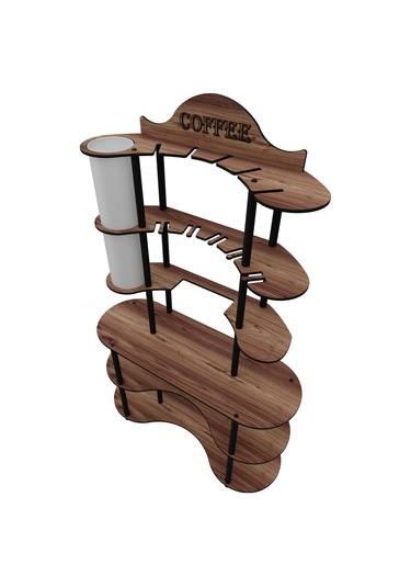 Brew-blıss Mutlu Kahve Köşesi-çok Amaçlı Mutfak Rafı Madran Ceviz-lambader Aydınlatmalı Ceviz