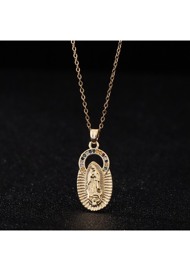 Dini Bakır Mikro Mıhlanmış Renkli Zirkon Taşlı Pandantif, Kadın Takısı, Katolik Meryem Ana Kolyesi Stil 16 Altın