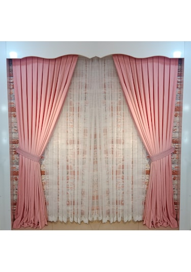 Pembe Renk Fon Kadife Perde Çift Kanat 1/3 Sık Pileli Dikim V-26 Pembe