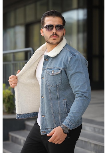 Erkek İçi Kürklü Kot Mont Bej