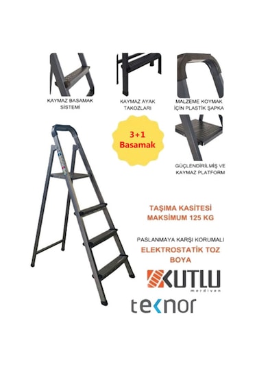 Kutlu Dayanıklı 3+1 Metal Basamaklı Merdiven