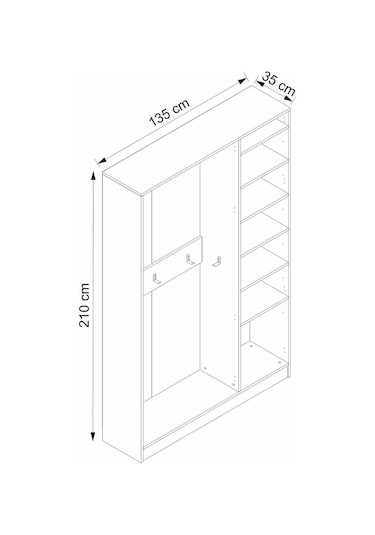 Minar Kale 210 Cm 3 Kapaklı 1b Raf Portmanto Beyaz