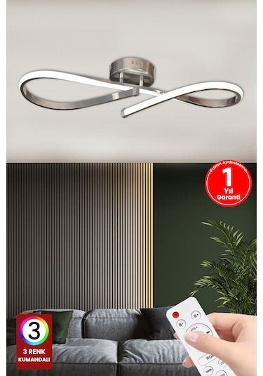 Fuzon 3 Renk Plafonyer Kumandalı Krom Kasa Led Avize Modern Sonsuzluk L Gümüş