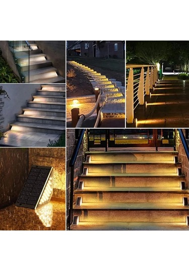 8 Adet Üçgen Güneş Enerjisi İle Şarj Olan Dış Mekan Solar Basamak Köşe Lambası Beyaz