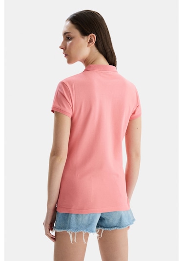 Ucla Shaver Pembe Polo Yaka Nakışlı Standard Fit Kadın Tshirt Pembe