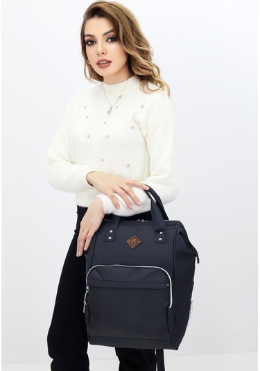 Termal Bölmeli Siyah Anne Bebek Sırt Çantası Geniş Hacimli Su Geçirmez Bakım Çantası Puset Uyumlu Siyah