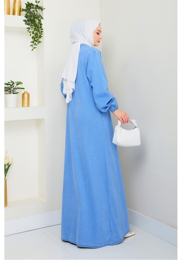 Ziyer Boydan Düğmeli Kot Elbise 1498 - Mavi Mavi
