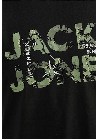 Jack & Jones 12215700 Techlogo Bisiklet Yaka Logolu Erkek Tişört Siyah Beyaz