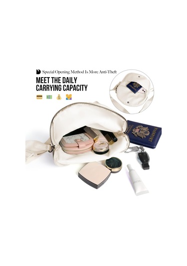 Yunboo Yarım Ay Şekilli Katlanabilir Spor Çanta - Su Geçirmez Nilon, Ayarlanabilir Askı, İki Bölmeli, Günlük Kullanıma Uygun, Beyaz