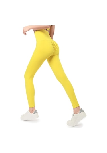 Dar Pantolon Fitness Pantolon Yüksek Bel Yoga Pantolon Tayt Sarı Sarı