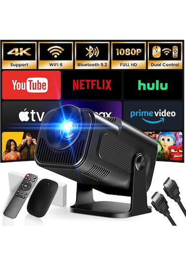 Mini Projektör, 4k Fhd 1920x1080p 180 Taşınabilir Projektör Wifi Android Ve İos Mause