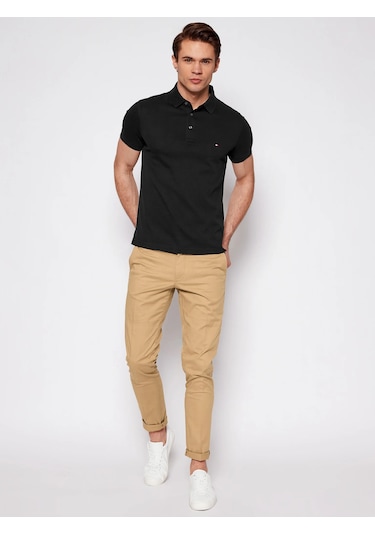 Tommy Hilfiger Polo Yaka Pike Erkek T-shirt Siyah