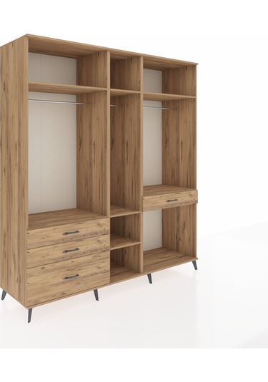 Kronos Dolap 7 Raflı 4 Çekmeceli 3 Askılı 220x59x243 Çam-çam/çam Atlas Çam/atlas Çam