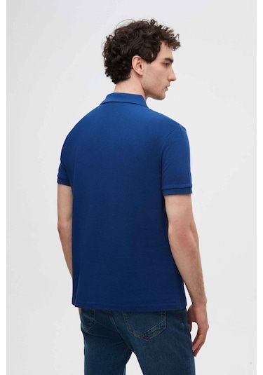 D's Damat Ds Damat Regular Fit Saks Mavi Pike Dokulu %100 Pamuk Kıvrılmaz Polo Yaka Nakışlı T-shirt 4HC14ORT51000 Saks Mavi