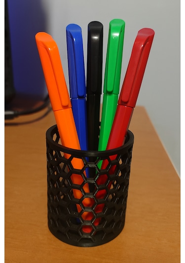 3d Baskı Petek Desenli Kalemlik Siyah Masaüstü Organizer Modern Tasarım Siyah