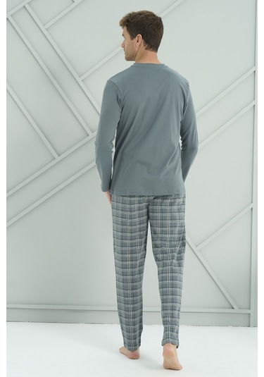 Erkek Interlok Penye Uzun Kol Pijama Takımı 2230 Yeşil Yeşil