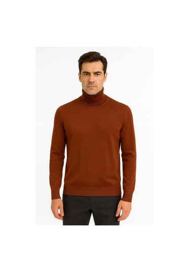 Huffa Erkek Slim Fit Boğazlı Erkek Triko-7430 Kiremit