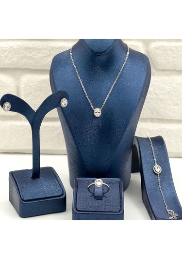 Zirkon Taşlı Oval Gümüş Set Takım Gümüş