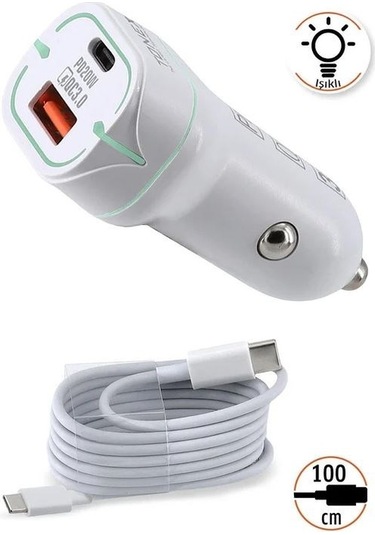 Tonex Ta-38w 2 Girişli Type-c To Type-c Kablolu Araç Şarjı Işıklı -
