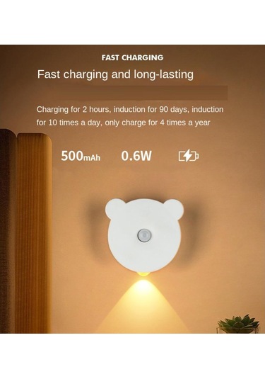 Soğuk Beyaz Led İnsan Algılama Gece Lambası Pır Hareket Sensörü Duvar Lambası Usb Şarj Edilebilir Dolap Koridor Merdiven Mutfak Işık Soğuk Beyaz