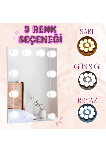 10 Lu Makyaj Masası Banyo Aynası Giyim Odası Aydınlatma Hollywood Tarzı Nostaljik Led Lamba 3 Mod