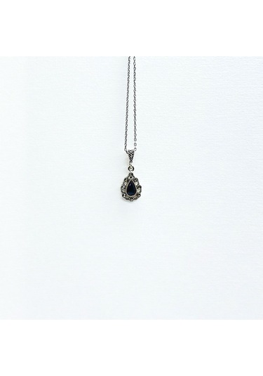 Damla Model Zirkon Ve Oltu Taşı İşçilikli 925 Ayar Gümüş Kolye Gümüş