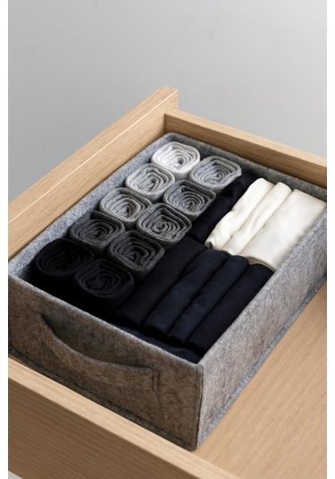 Yunusoğlu Home Dolap İçi Çamaşır Oyuncak Düzenleyici Keçe Saklama Kutusu Sepet Organizer 38x25x13 Cm Gri