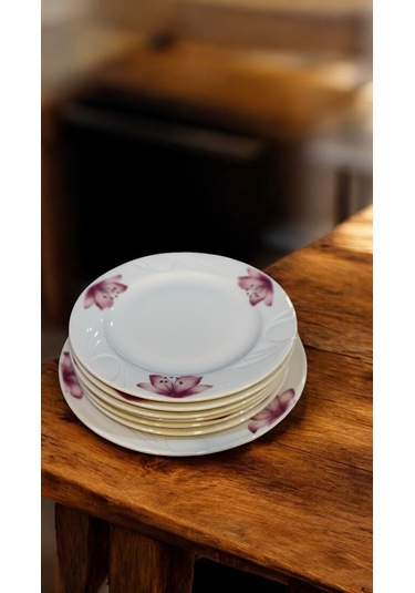 Grande Porselen 7 Parça Pasta Servis Takımı - Pasta Tatlı Sunum Tabağı Beyaz