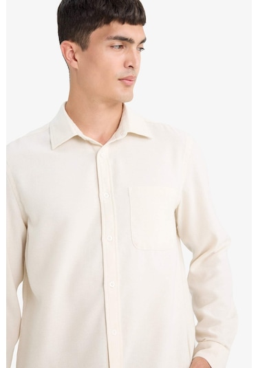 Defacto Regular Fit Polo Yaka Pamuklu Uzun Kollu Gömlek E8181ax25auer140 Ekru-er140