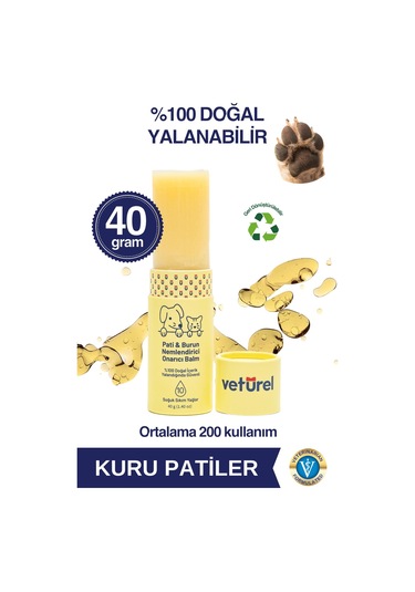 Veturel Kedi Köpek Pati Balm %100 Doğal Nemlendirici Stick Dirsek Burun Koruyucu Onarıcı Bakım - 40gr