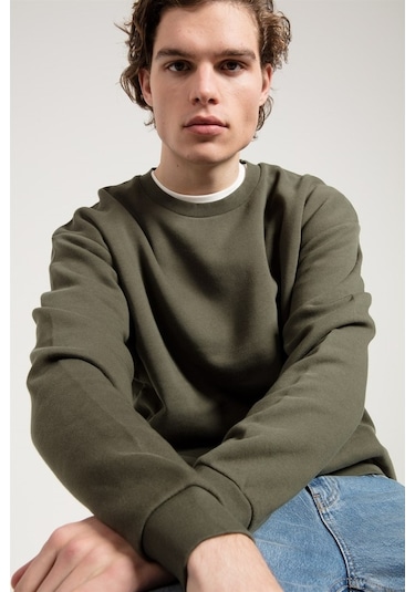 Jahr Marc Oversize Asit Yıkamalı Haki Erkek Sweatshirt Haki