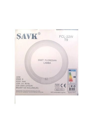 Şavk 22W Simit Floresan G10Q 22W/865