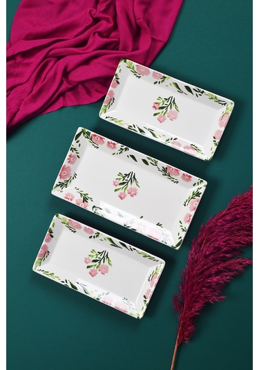 Piatti Naturali 3 Lü Bahar Seramik Kahvaltı Salata Çerezlik Seti Kayık Tabak