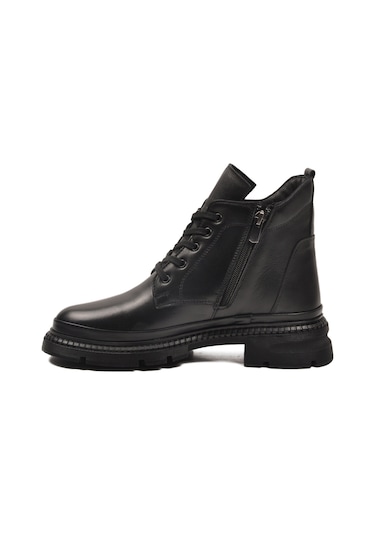 Siyah Hakiki Deri İçi Polarlı Kadın Bot Z505 Z Siyah