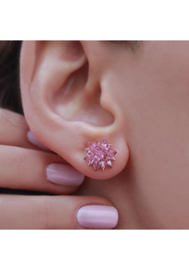 Pembe Kuvars Taşlı Lotus Çiçcekli Gümüş Set Gümüş