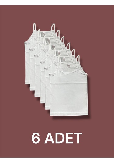 Yüksek Kalite İnce Askılı Kız Çocuk Pamuklu Ribana Atlet 6'lı Paket Beyaz