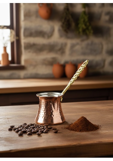 Ludıa Dövme Bakır El Yapımı 155ml Cezve Kahve Cezvesi No2