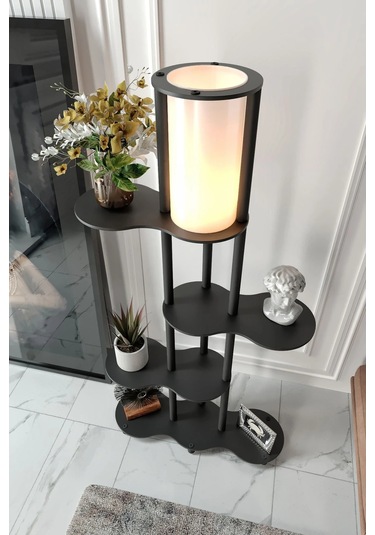 Ravilo Travers Raflı Lambader Siyah Siyah