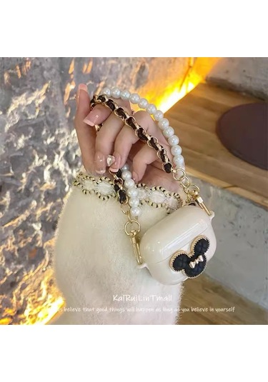 Apple Airpods 3. Nesil İle Uyumlu Kılıf Kalp Leopar Taş Kiraz Desenli Fiyok Tutmalı Kılıflar Füme