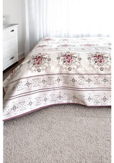 Alla Turca Tek Kişilik Kanaviçe Desenli Pike Gül Kurusu 160x240 Cm %100 Pamuk Gül Kurusu