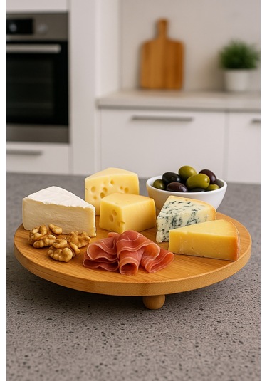 Qerhome Bambu Top Ayaklı Yvarlak Sunumluk 25 Cm Alg Beyaz