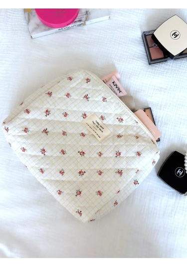 Gresna Çiçek Desenli Büyük Kadın Kumaş Makyaj Çantası 274127700