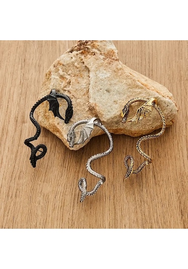 Retro Tarzı Sarmal Ejderha Küpeler, Moda Punk Gotik Parti Küpeleri, Antika Gümüş.