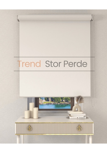 Ekru Etek Dilimsiz Zebra Stor Güneşlik Perde Ekru