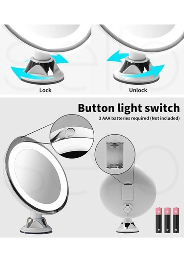 Vkemall 10x Büyüteçli Makyaj Aynası Led Işık Kozmetik Banyo Yuvarlak 360 Dönme