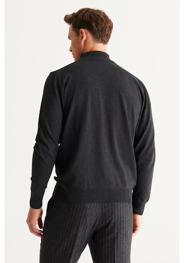 Altinyildiz Classics Erkek Antrasit Standart Fit Normal Kesim Yarım Balıkçı Yaka Pamuklu Triko 4A4921100008ATR3XL Antrasit