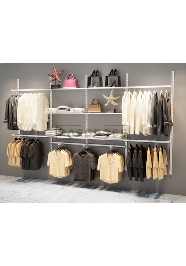 Mağaza Raf Sistemi, Askılık Sistemi, Butik, Mağaza Stand-245x200. Beyaz