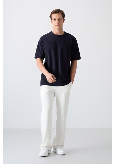 Tommy Life Lacivert Pamuklu Kalın Yumuşak Dokulu Oversize Fit Basic Erkek T-shirt - 88349 Lacivert